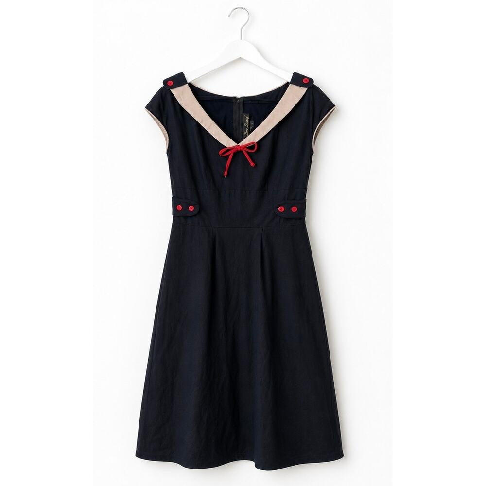 Stop Staring! Retro Sailor Style Black Fit & Flare Dress Large